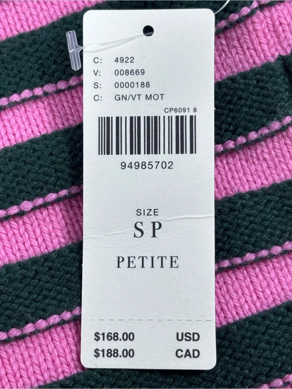 Anthropologie Maeve Chandler Striped Mock Neck Sweater Pink Black SP | NWT